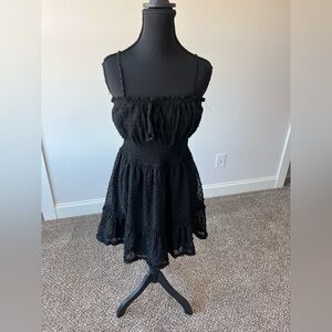 Altar'd State Lace Lined Little Black Dress M Spaghetti Strap Mini Ruffles